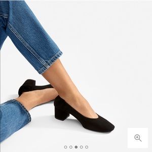 Everlane black suede block day heel